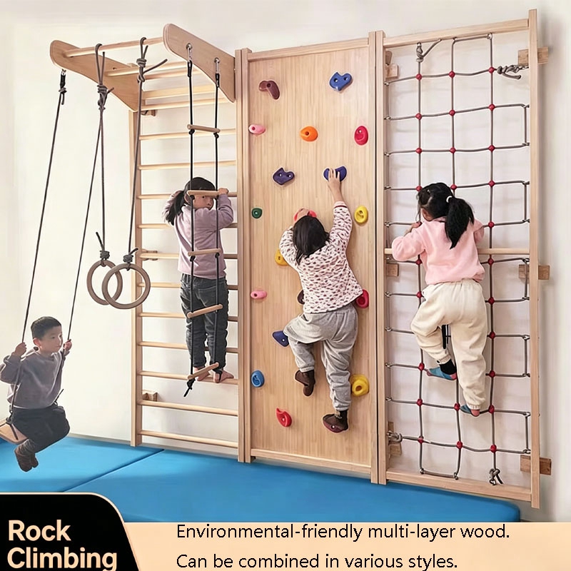 Children's Wooden Combined Climbing Wall
